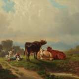 Maler des 19. Jh. ''Hirtin mit der Herde'' auf der Weide ruh… - фото 1