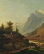 Обзор. Maler des 19. Jh. ''Alpine Landschaft'', Bauernhaus mit Pers…