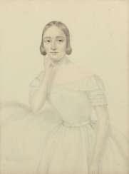 Maler des 19. Jh. ''Mädchen im weißen Kleid'', Halbportrait…