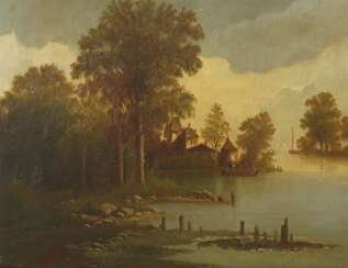 Maler des 19. Jh. ''Seelandschaft'' mit Bäumen und einer Bur…