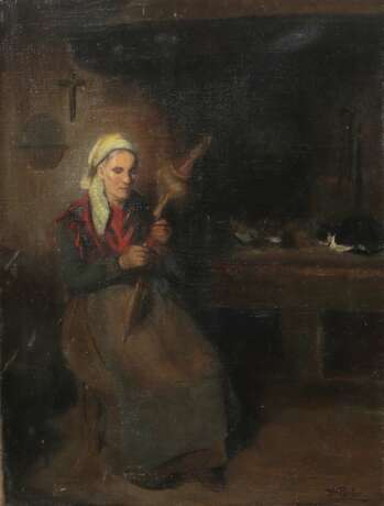 Porter, H. Maler des 19. Jh.. ''Die Spinnerin'', an einem Of… - Foto 1
