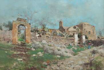 Maler des 19./20. Jh. ''Capri'', Blick auf eine Kirche mit P…