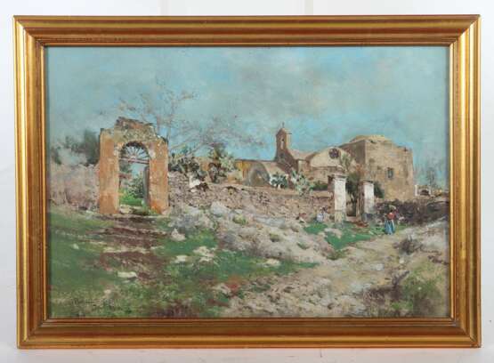Maler des 19./20. Jh. ''Capri'', Blick auf eine Kirche mit P… - Foto 2
