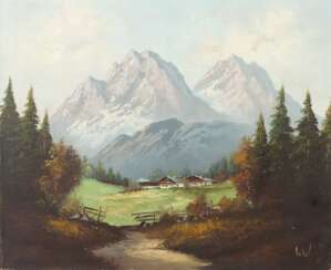 Maler des 20. Jh. ''Allgäuer Alpen'', Blick auf eine Talland…