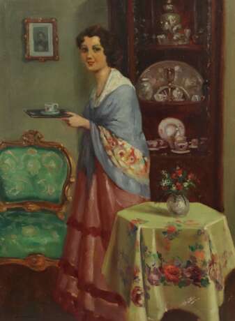 Maler des 20. Jh. ''Dame mit Porzellantasse'', Bildnis einer… - Foto 1