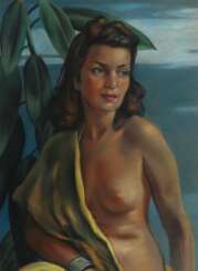 Maler des 20. Jh. ''Frau mit einem Ficus'', Halbaktdarstellu…