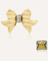 NO RESERVE - REPOSSI BROCHE 'NOEUD' ET BAGUE SAPHIR DE COULEUR, SAPHIRS ET DIAMANTS