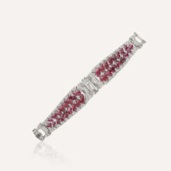 BRACELET RUBAN RUBIS GRAVÉS ET DIAMANTS