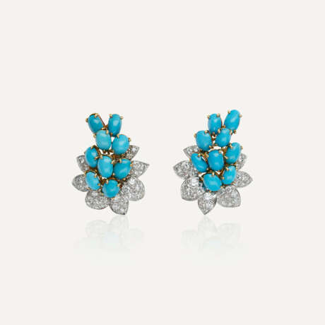 M.GÉRARD BOUCLES D'OREILLES TURQUOISES ET DIAMANTS - фото 1