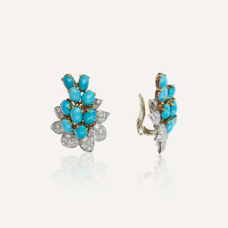 M.GÉRARD BOUCLES D'OREILLES TURQUOISES ET DIAMANTS - Foto 2