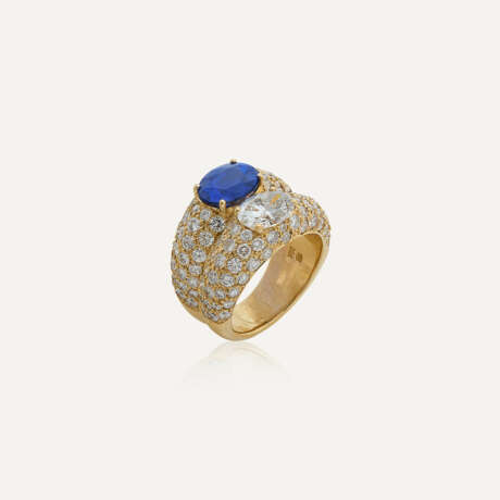 BAGUE DOUBLE-CORPS SAPHIR ET DIAMANTS - Foto 1