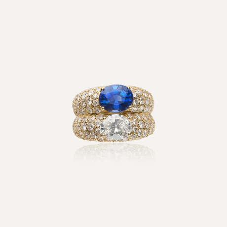 BAGUE DOUBLE-CORPS SAPHIR ET DIAMANTS - Foto 2