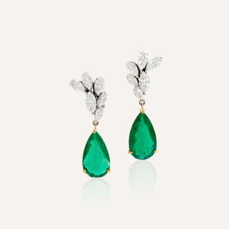 BOUCLES D'OREILLES ÉMERAUDES ET DIAMANTS - Foto 1