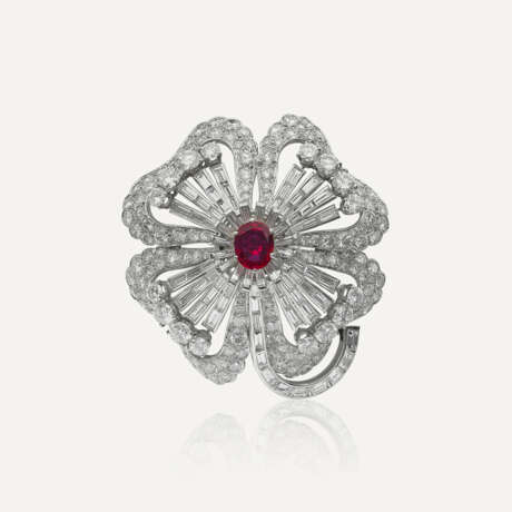 BROCHE RUBIS DE 1.91 CARAT ET DIAMANTS - Foto 1