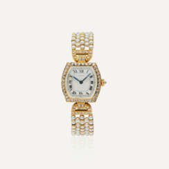 NO RESERVE - CARTIER MONTRE DE DAME 'TORTUE' PERLES DE CULTURE ET DIAMANTS