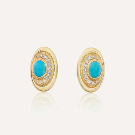 BULGARI BOUCLES D'OREILLES TURQUOISES ET DIAMANTS - photo 1