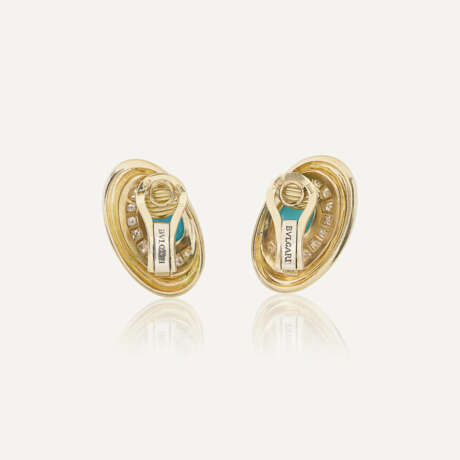 BULGARI BOUCLES D'OREILLES TURQUOISES ET DIAMANTS - Foto 3