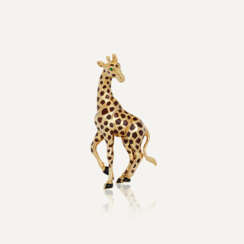 CARTIER BROCHE 'GIRAFE' ÉMERAUDE ET ÉMAIL