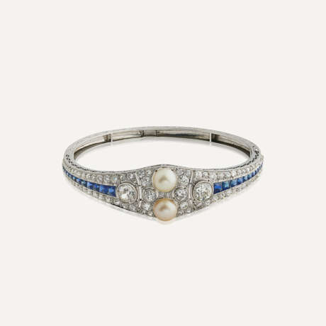 BRACELET-JONC BELLE ÉPOQUE PERLES FINES, SAPHIRS ET DIAMANTS - Foto 3