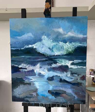Storm oil on canvas 90 by 80 cm Масляные краски картина для интерьера Морской пейзаж Казахстан 2024 г. - фото 2