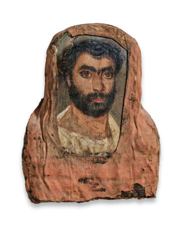 AN EGYPTIAN PAINTED WOOD MUMMY PORTRAIT OF A MAN - photo 1