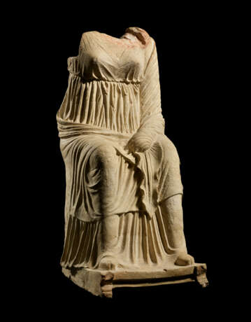 A GREEK TERRACOTTA SEATED DRAPED GODDESS - photo 3