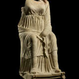 A GREEK TERRACOTTA SEATED DRAPED GODDESS - photo 3