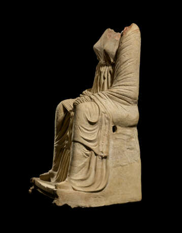 A GREEK TERRACOTTA SEATED DRAPED GODDESS - photo 4