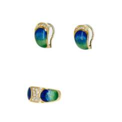 Enamel-Diamond-Set: Ring and Clip-on Earrings