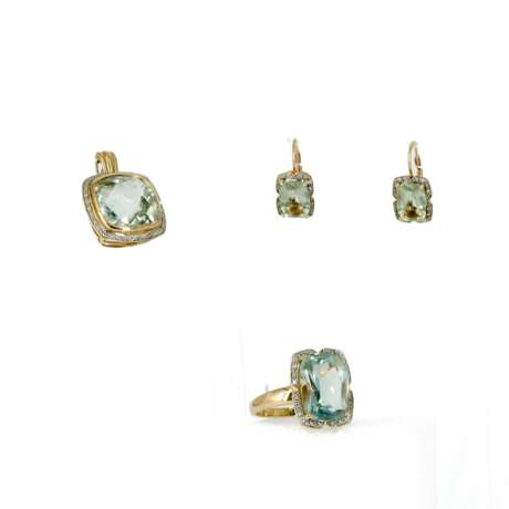 Prasiolite-Diamond-Set: Ring, Ear RIngs and Pendant - photo 1