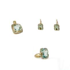 Prasiolith-Diamant-Set: Ring, Ohrringe und Anhänger