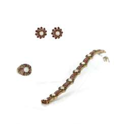 Perl-Farbstein-Diamant-Set: Armband, Ring und Ohrringe