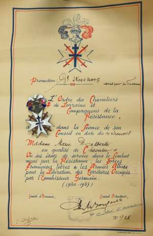 Frankreich: Orden des Lothringer-Kreuzes, Ritterdekoration, mit Urkunde. - фото 1