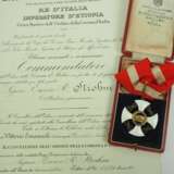 Italien: Orden der Krone von Italien, Komturkreuz, im Etui, mit Urkunde für den Hamburger Theater-Intendanten. - Foto 1