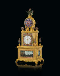 AN IMPERIAL CHINESE ORMOLU AND PASTE-SET AUTOMATON, MUSICAL AND STRIKING TABLE CLOCK