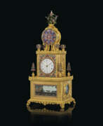 Gilding. AN IMPERIAL CHINESE ORMOLU AND PASTE-SET AUTOMATON, MUSICAL AND STRIKING TABLE CLOCK