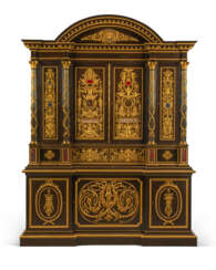 A LARGE NAPOLEON III ORMOLU, LAPIS LAZULI, JASPER, AND HARDSTONE-MOUNTED CABINET A DEUX CORPS