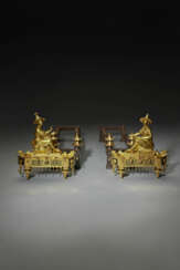 A PAIR OF LOUIS XVI ORMOLU AND BLUED-STEEL CHENETS &#39;AUX CHINOIS&#39;