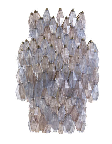 Chandelier of the series "Poliedri". 1958ca. Mould-blown light blue and amethyst glass, white painted metal frame. (h 100 cm.; d 60 cm.) (slight defects) - photo 1