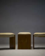 Piero Portaluppi. Three benches with veneer wooden frame, seat upholstered in beige fabriced