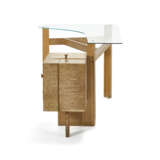 Tripod toilet with cabinet with one drawer and three door compartments. 1940. Solid and veneered bleached oak frame, tempered glass top. (100x66x71 cm.) (slight defects) | | Provenance | Casa F. Como | | Unique piece | | Literature | Luigi Zuc - photo 4