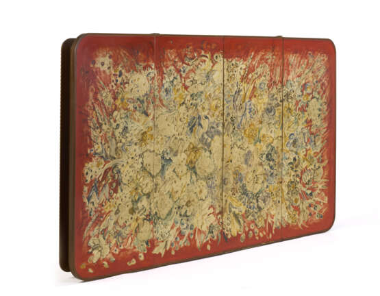 Recessed bar cabinet with front painted with floral motifs. Milan, 1940s/1950s. Wooden frame and panel painted with a floral motif on the front in shades of red, yellow and blue. (182.5x103.5x28 cm.) | | Provenance | Private collection, Milan - Foto 3