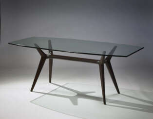 Table with solid wooden frame and glass top