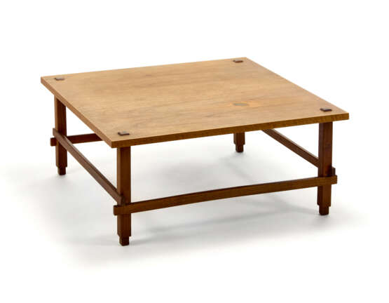 Low square table with legs joined and stiffened by crosspieces on alternating levels. Produced by Brugnoli Mobili,, 1955ca. Solid and veneered wooden frame and top. (80x35x80 cm.) (slight defects) | | Literature | R. Lietti, Ico Parisi. Design. Cat - photo 1