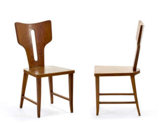 Pair of chairs. Execution by Pagani Carlo di Antonio, Cantu, 1946. Solid and veneered chestnut wood. (45x95x49.5 cm.) (slight defects) | | Accompanied by a statement of authenticity from the Ico Parisi Design Archive | | Literature | Recenti pres