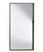 Produktkatalog. Brass mirror model "1929". 1960s. Black lacquered metal frame edged in yellow mirrored glass. Label "Fontanit" on the verso. (46x91x4.5 cm.) | | Provenance | Private collection, Cantù | | Literature | Arredamento, "Quaderni Fontana Arte", n. 2, 
