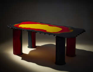 Table of the series "Nobody’s perfect". Produced by Zerodisegno,, 2002. Polychrome resin. Bearing the inscription "31.08.02 Alvaro" and the serial number 055 on the top. (192x72x92 cm.)