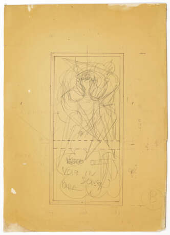 "Angelo" | Study for decoration. Italy, 1960s/1970s. Graffite on heliocopy. Signed on the bottom right "Gio". (cm 68.8x49.4) (slight defects) - Foto 1