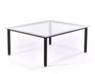 Coffe table of the series "T10 Fasce Cromate". Produced by Azucena, Milan, 1957. Black lacquered metal frame, chromed feet, chromed metal perimeter. (120x51x100 cm.) (slight defects)