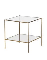 Coffe table model "T12". Produced by Azucena,, 1960s. Brass frame and two glass shelves. (41.5x45x41.5 cm.) (slight defects)
